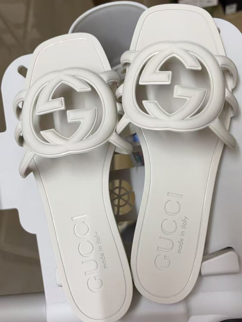Gucci Women's White Rubber Slide Sandals